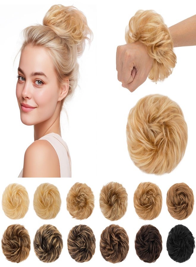 SEGO Messy Human Hair Bun Hairpieces Real Scrunchies 30g Larger Wavy Curly Rose Bun Updo Donut Chignon Ponytail Extensions for Women Girls-1 Count 30g #18RP613R Ash Blonde&Bleach Blonde - Image 1